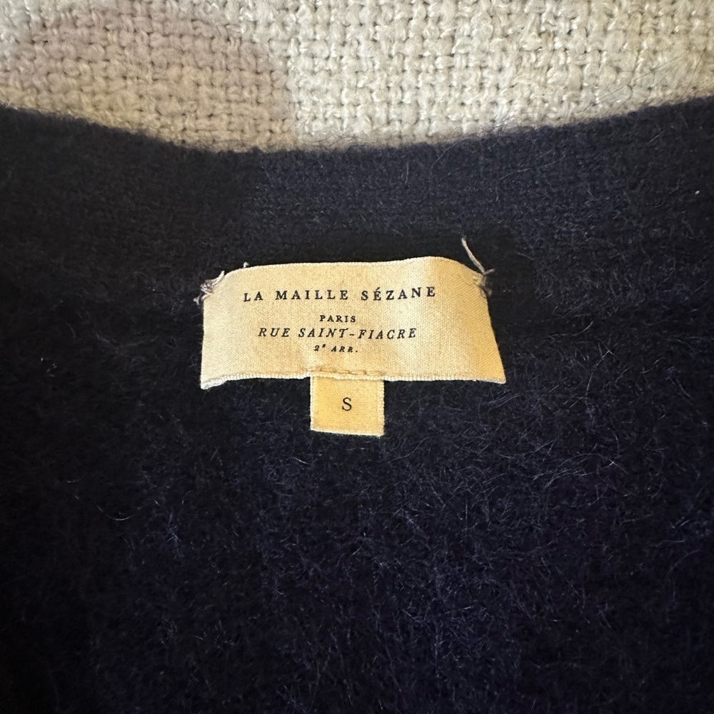 Sezane Navy Blue Fuzzy Button Cardigan - Picture 6 of 7